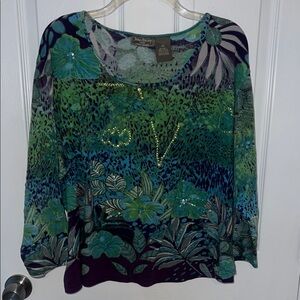 Jane Ashley Green and Blue Graphic 3/4 Sleeve Blouse